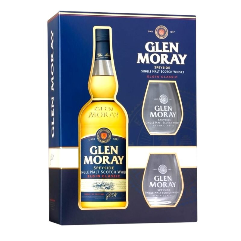 Glen Moray Single Malt Gift Set (1 x70cl Bottle & 2 Branded Tumblers)