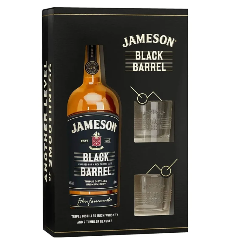 Jameson Black Barrel Irish Whiskey Gift Set (1 x70cl Bottle & 2 Branded Tumblers)